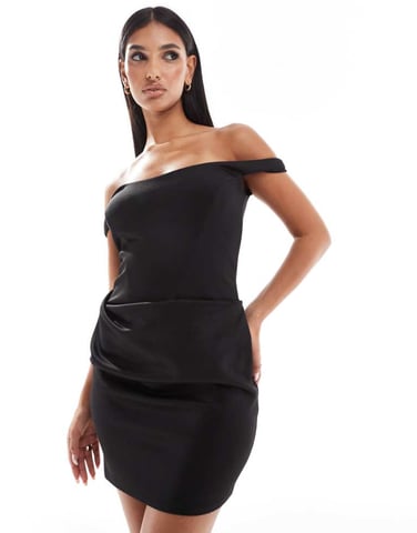 ASOS DESIGN structured bardot mini with moulded skirt in black