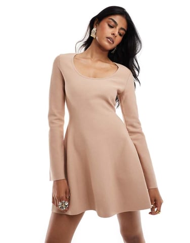 & Other Stories knitted scoop neck mini dress with bell sleeves in light beige