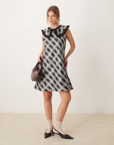 Ghospell oversized collar mini dress in black and white