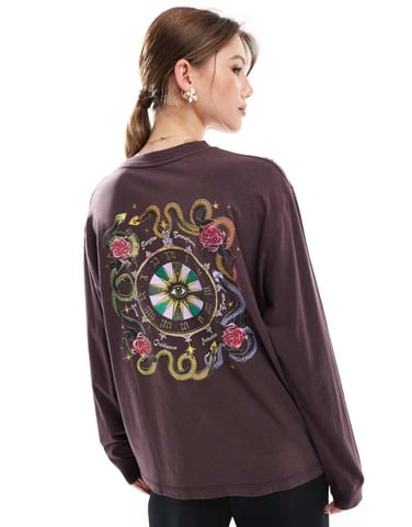 Cotton On long sleeve snake graphic t-shirt in dark oak