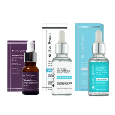 Hyaluronzuur Squalane serum 30ml + Tri Peptide Huidherstellend Serum 30ml + Rimpel Vernieuw Ultra Geconcentreerd Serum 15ml