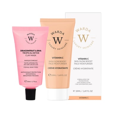 HUID GLOED BOOST VITAMINE C MOISTURISER 50ml + DRAGONFRUIT & BHA TROPISCHE DETOX KLEIMASKER 50ml