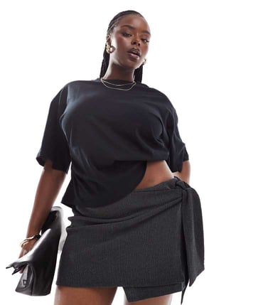 ASOS DESIGN Curve strukturerad minikjol med knytdetalj i svart