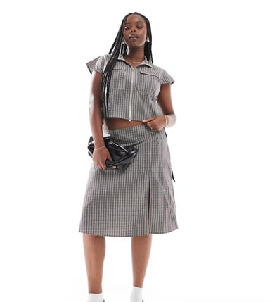 COLLUSION Plus wrap midi skirt co ord in check
