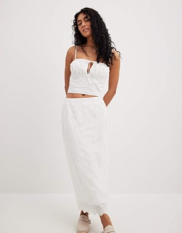 NA-KD anglaise midi skirt in white