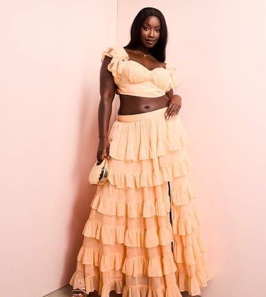 ASOS LUXE Curve co-ord beach tiered sheer maxi skirt in apricot