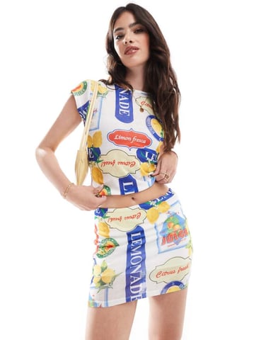 ASOS DESIGN fruit printed mesh mini skirt co ord