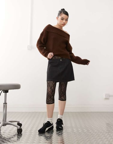 ASOS DESIGN denim clean waistband pelmet skirt in rinse black
