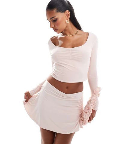 Kaiia exclusive soft touch skater skirt co-ord in light pink