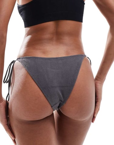 Weekday River towelling side tie bikini bottom in off-black