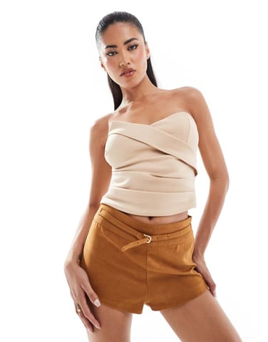 ASOS DESIGN structured corset top in stone in scuba-style fabric