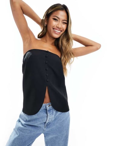 ASOS DESIGN bandeau waistcoat with buttons in black