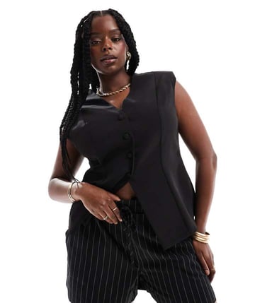 ASOS DESIGN Curve longline nipped in waistcoat in black
