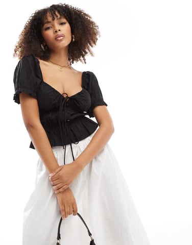 ASOS DESIGN puff sleeve top in black