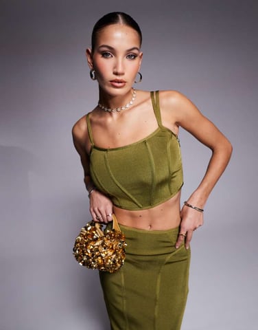 ASOS DESIGN co-ord bandage corset cami top in olive