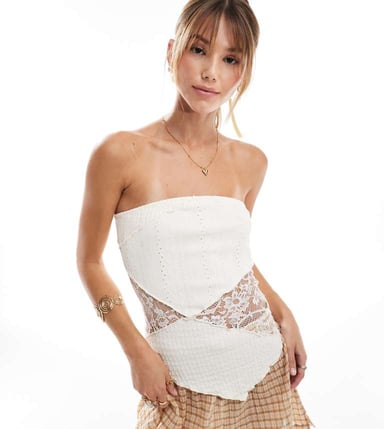 Miss Selfridge mix texture bandeau top in stone