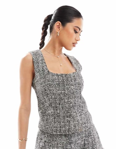 Kaiia exclusive boucle square neck top co-ord in grey