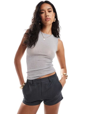 Kaiia exclusive sleeveless mesh top in grey