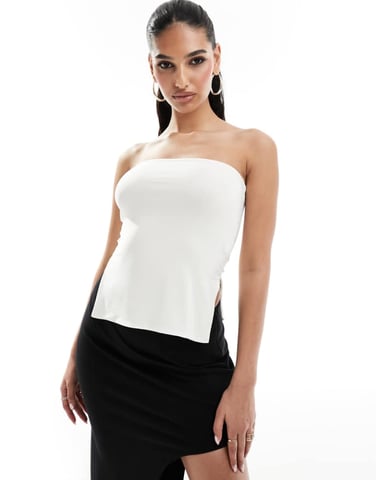 Kaiia exclusive double layered slinky bandeau side split top in white