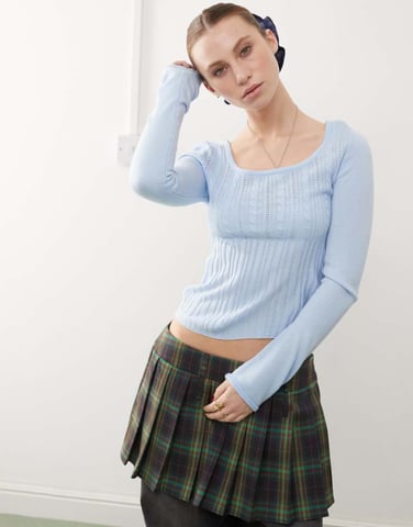 COLLUSION knit scoop neck long sleeve top in light blue