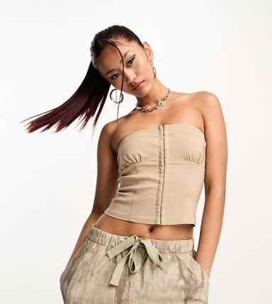 COLLUSION bandeau bengaline hook and eye corset in stone