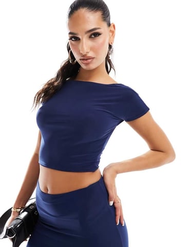Kaiia exclusive double layered slinky low back top co-ord in blue