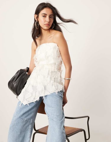 ASOS EDITION jacquard blommig bandeau långtop i krämfärg