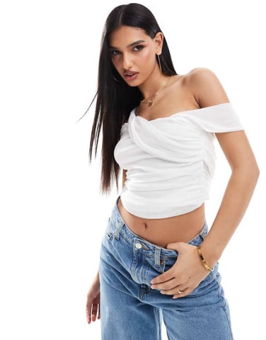 ASOS DESIGN mesh drape sleeveless top in white