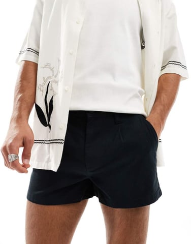 ASOS DESIGN pleated chino short in black