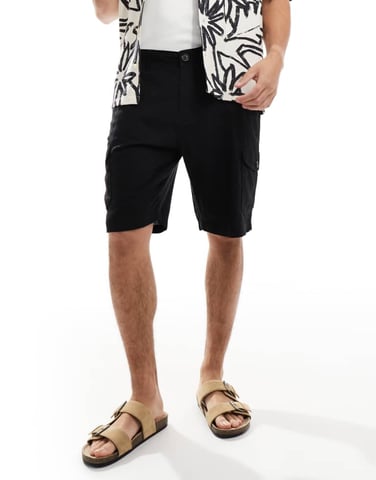 Threadbare cargo linen shorts in black