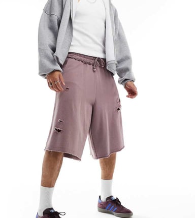 COLLUSION distressed skater fit festival shorts in purple wash
