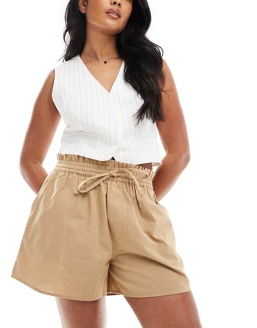 ASOS DESIGN flippy short with linen in sand