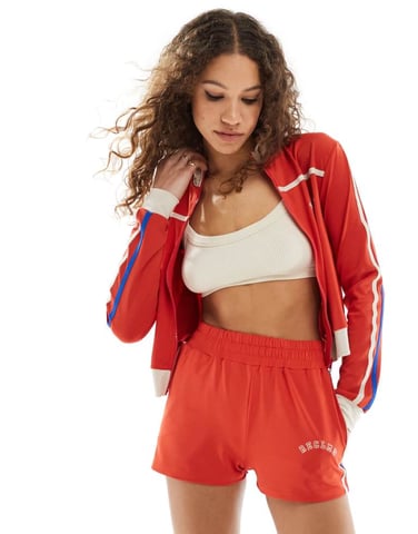 Reclaimed Vintage runner short co-ord with side stripe in red