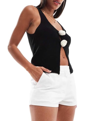 ASOS DESIGN tailored micro shorts in ivory