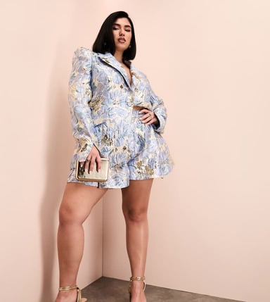 ASOS LUXE Curve co-ord jacquard shorts in blue floral print