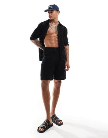 Sixth June co-ord crochet shorts in black