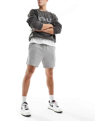 ASOS DESIGN 2 pack shorter length slim shorts in black and grey marl