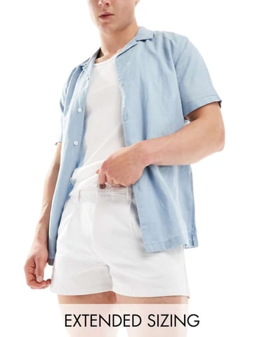 ASOS DESIGN plisserade korta denimshorts i vitt