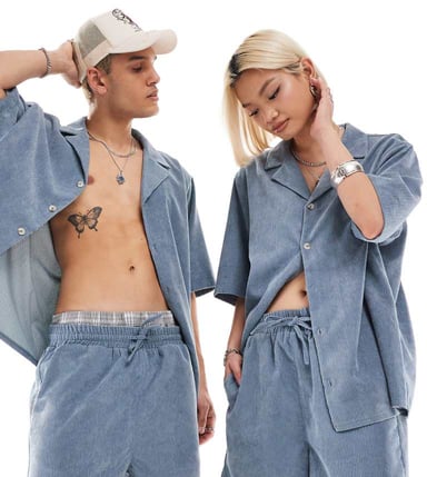 Reclaimed Vintage unisex cord short in blue co-ord