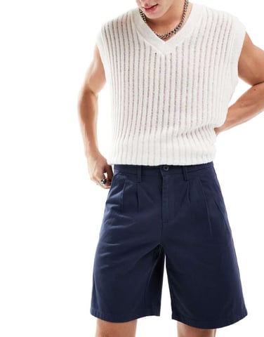 ASOS DESIGN double pleat chino short in navy