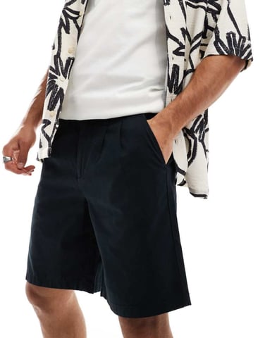 ASOS DESIGN double pleat chino short in black