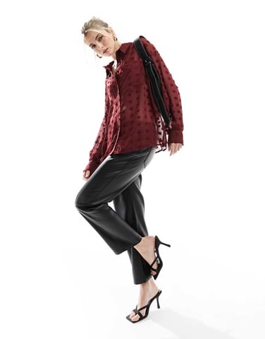 ASOS DESIGN oversized shirt in dobby in wine