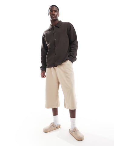 Selected oversized jersey shirt in brown