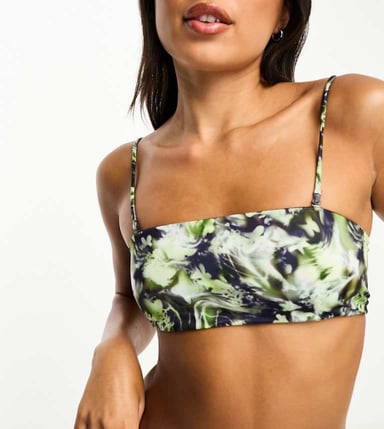 Weekday Aura bandeau bikini top in bliss lime exclusive to ASOS