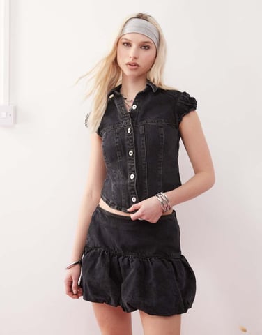 COLLUSION denim fitted shirt co-ord in black