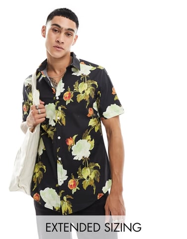 ASOS DESIGN stretch slim poplin shirt in floral print
