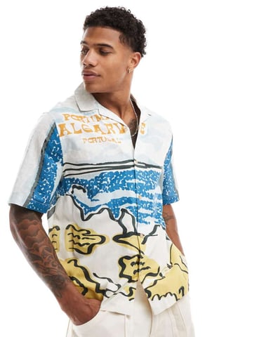 ASOS DESIGN boxy revere shirt with scenic print