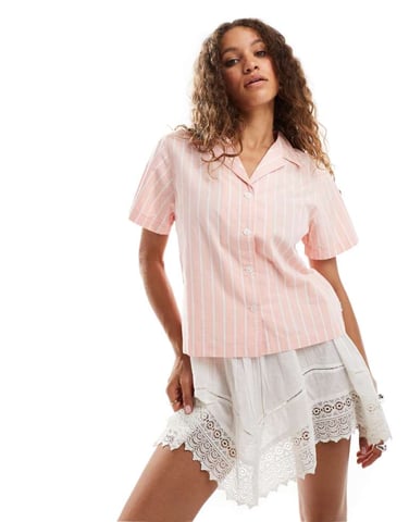 Wrangler short sleeve stripe shirt in peach