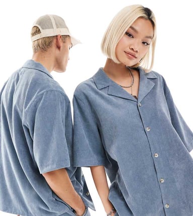 Reclaimed Vintage unisex cord shirt in blue co-ord