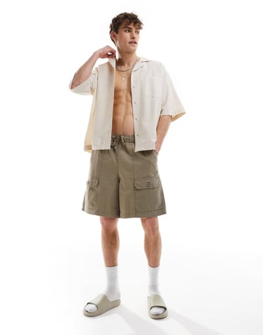 COLLUSION beach woven revere short sleeve shirt in natural - BEIGE
